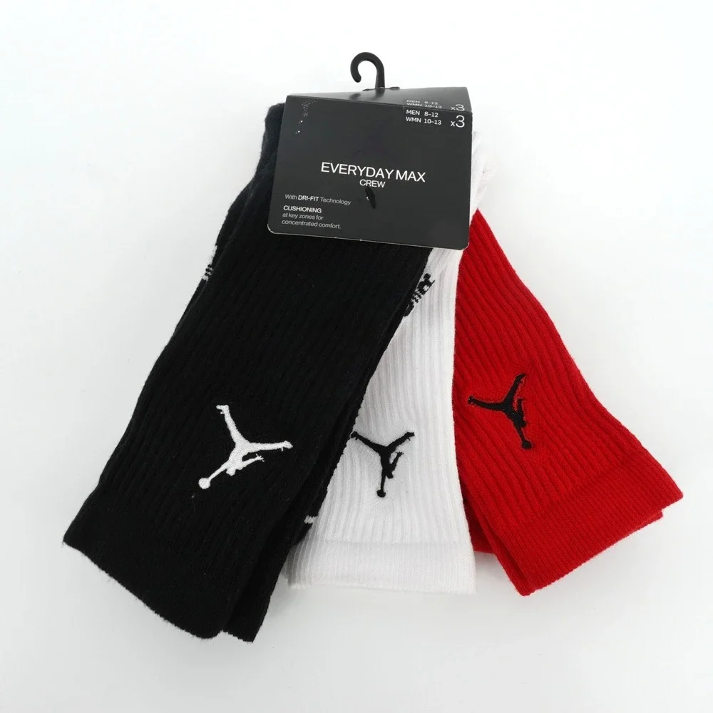 Jordan Everyday Max Crew Mens Socks 3 Pair Black White Red Size L 8-12 NEW